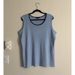 Misook Womens 0X XL XXL Plus Size Sleeveless Knit Top‎ Blue Black Office Preppy